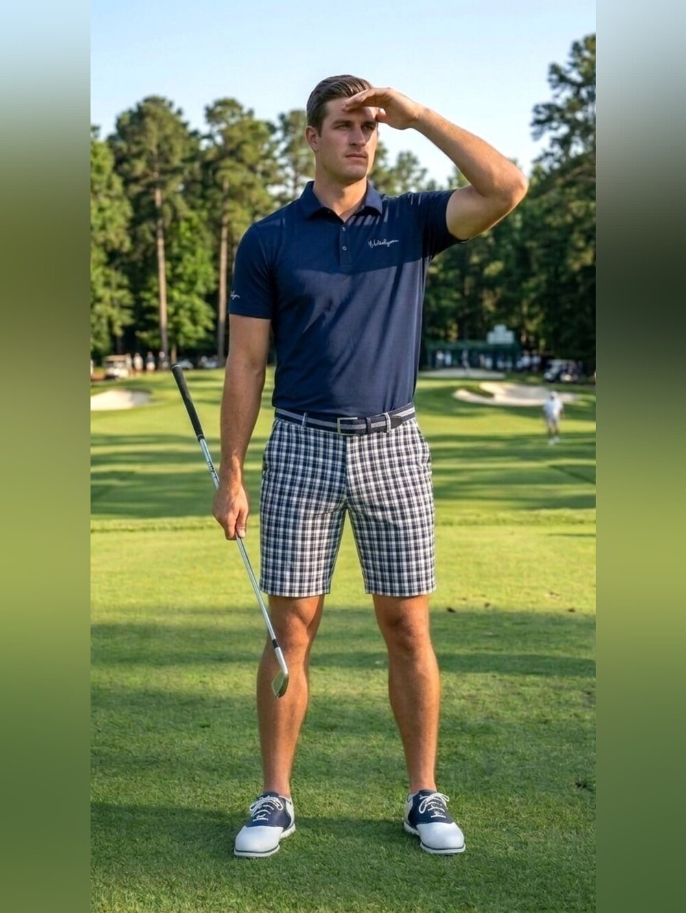 Walter Hagen 11 Majors Men's Golf Shorts 30" Waist Navy, White Checkered Gingham